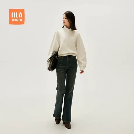 HLA/海澜之家宽松立领运动卫衣秋冬新款立领微弹慵懒长袖套头女装商品大图