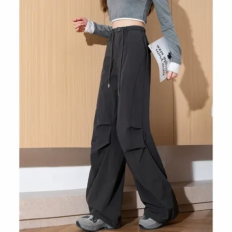 唐狮春季新款女休闲裤宽松直筒阔腿显瘦工装长裤百搭灰色裤子图片