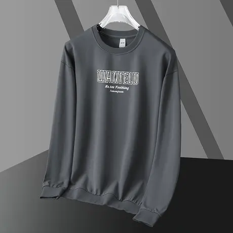 男士卫衣灰色圆领长袖t恤春秋季加绒加厚套头无帽上衣服潮流宽松商品大图