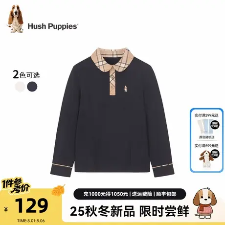 暇步士童装女童长袖Polo衫2025秋新款大童学院风翻领t恤儿童上衣商品大图