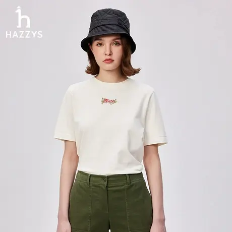 Hazzys哈吉斯女士短袖T恤女秋季简约潮流时尚通勤时尚圆领上衣潮商品大图
