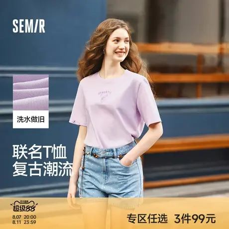 森马大力水手联名短袖T恤女图案潮流趣味夏季宽松做旧衣服复古风图片