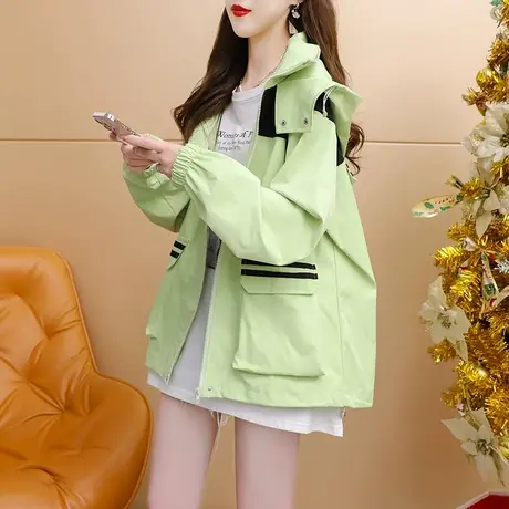 设计感连帽工装外套女2023新款秋季宽松慵懒风休闲显瘦百搭派克服图片