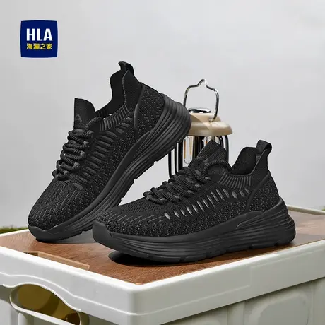 HLA/海澜之家男鞋夏季黑色网眼透气网鞋2025新款轻便休闲运动鞋子商品大图