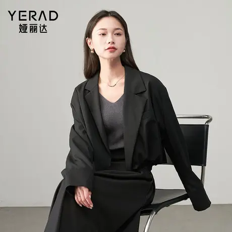 娅丽达羊毛莱赛尔灰色花苞西装外套女2025秋装新款小个子宽松上衣商品大图