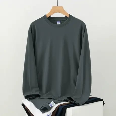 260g重磅纯棉t恤男长袖秋冬内搭打底衫圆领纯色美式宽松全棉秋衣图片