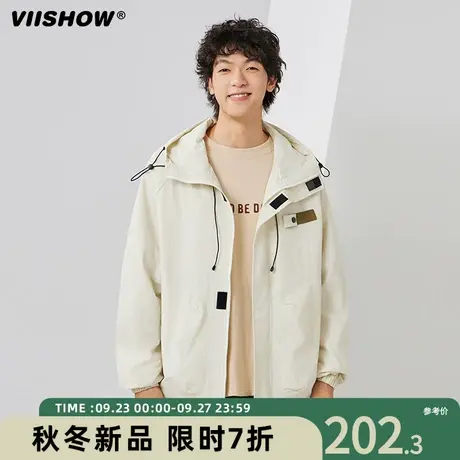 VIISHOW潮牌宽松冲锋夹克百搭休闲外套男秋季新款拼色连帽夹克男商品大图