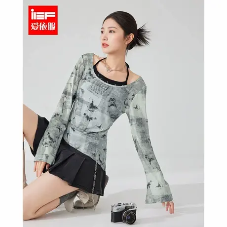 IEF/爱依服2025夏秋新款美式街头嘻哈辣妹气质设计感百搭网纱上衣图片