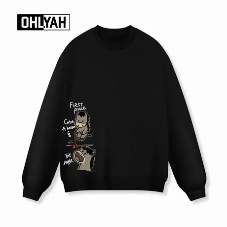 Ohlyah品牌秋冬卡通小马印花圆领卫衣男女中性风宽松落肩oversize商品大图