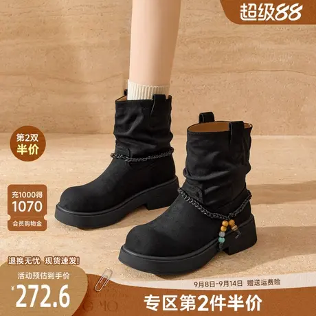 戈美其短靴女款2025新款冬季时尚休闲复古堆堆靴小个子切尔西靴商品大图