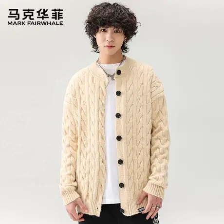 马克华菲男士开衫外套毛衣秋季2025新款慵懒风麻花针织衫宽松上衣图片