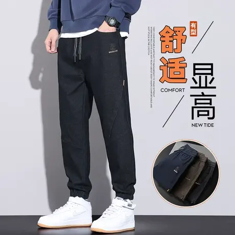 痞帅束脚高级感拼接秋季男士黑色休闲裤子春秋款男装美式潮牌工装商品大图