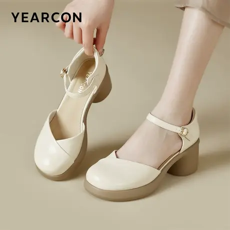 意尔康官方旗舰店女鞋凉鞋极简风夏季圆头校园风时尚潮流粗跟图片