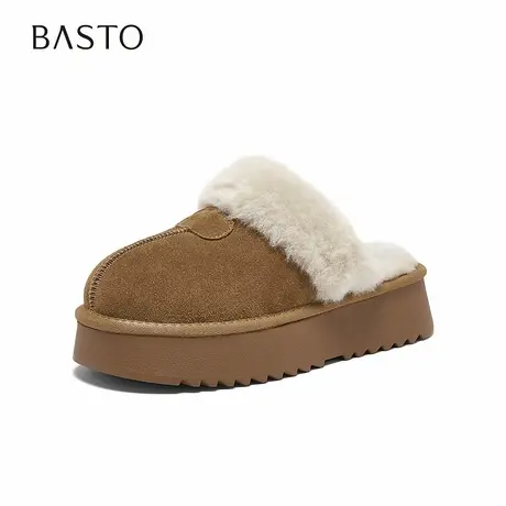 百思图2025冬季新款毛毛鞋时尚休闲加绒保暖女拖鞋DK805DH5商品大图