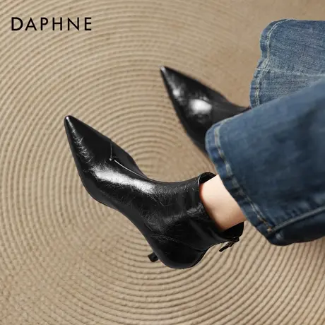 达芙妮黑色尖头短靴女2026新款冬季女士气质瘦瘦马丁靴靴子高跟鞋商品大图