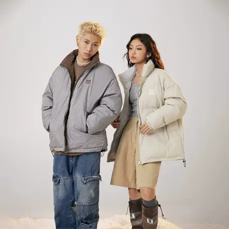 设计感两面穿立领棉服女冬季加厚外套2023新款情侣装复古宽松棉衣商品大图