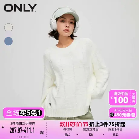 【买5免1】【上新】ONLY奥莱通勤简约气质格纹宽松圆领针织衫女商品大图