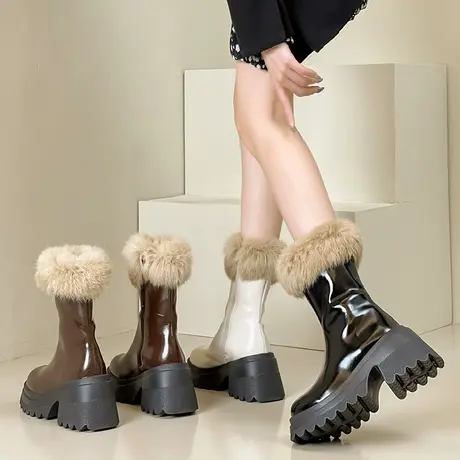 小个子厚底切尔西短靴女2023秋冬新款马丁靴增高跟瘦瘦中筒靴长靴商品大图