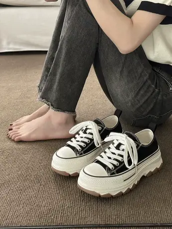 鞋子女秋季厚底帆布鞋2023年新款爆款运动休闲小白鞋百搭小众布鞋图片