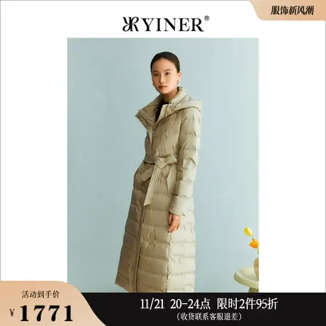 YINER音儿线上专选女装2023冬季轻盈衍绣保暖长款廓形羽绒服商品大图