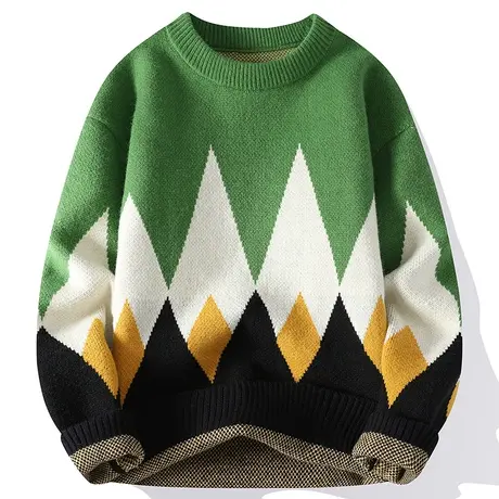 TFBOY潮牌撞色菱格毛衣男休闲潮流保暖百搭休闲青少年学生针织衫商品大图