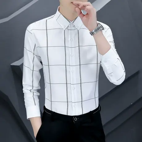 秋季长袖衬衫潮流韩版商务寸衫男士时尚格子痞帅百搭休闲衬衣男装商品大图