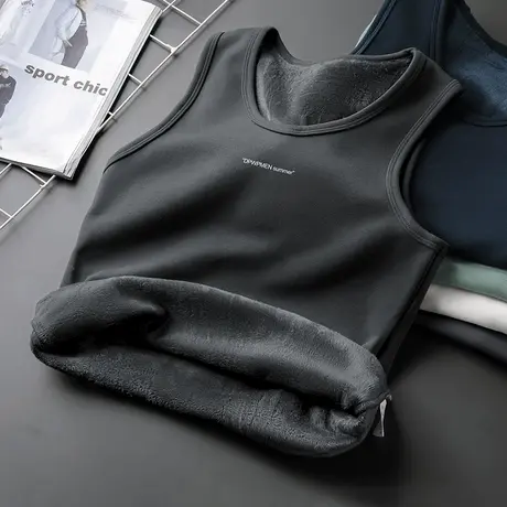 背心男士冬季内穿运动坎肩保暖加绒加厚无袖t恤打底马甲健身跨栏商品大图