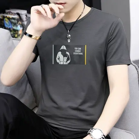 莫代尔男士短袖t恤夏天圆领上衣服打底衫潮流夏季打底衫男生半袖商品大图