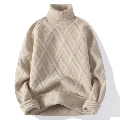 高领毛衣男冬季加绒加厚慵懒风针织打底衫男士2023新款宽松线衣服商品大图