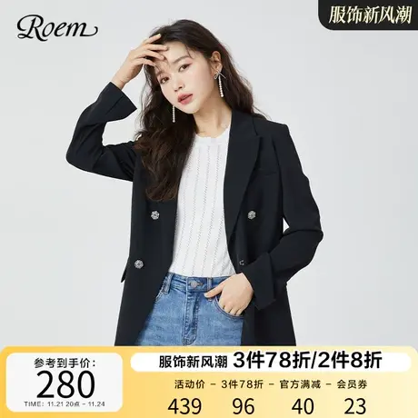 Roem商场同款春夏新品韩式简约中性复古纽扣商务休闲潮西装小个子图片