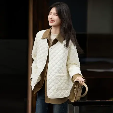 时尚气质棉服2023年冬季新款拼接假两件宽松百搭高级通勤棉外套图片