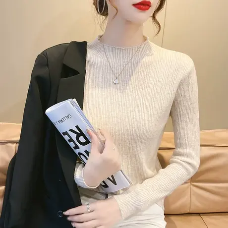 洋气显瘦中领半高领肌理感毛衣打底衫女秋冬内搭新款弹力针织衫女图片