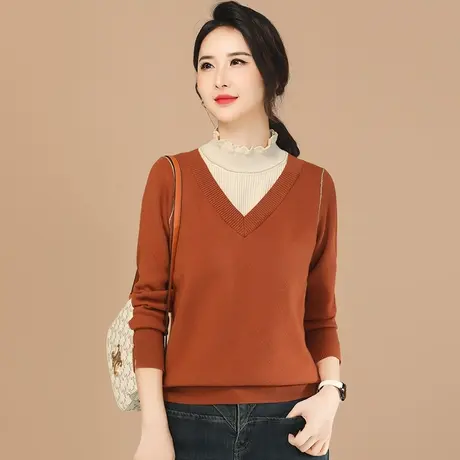 韩朝袭人半高领假两件内搭毛衣女2023冬季新款修身显瘦打底衫厚图片