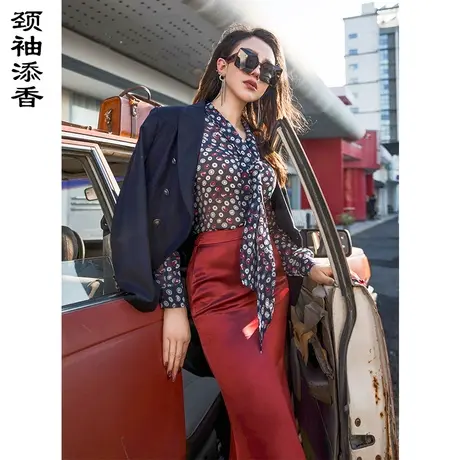 颈袖添香2023秋季新款时尚气质修身桑蚕丝雪纺衫衬衣女商品大图