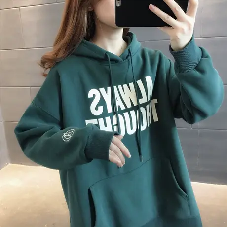 中长款连帽卫衣2023新款韩版字母连帽加绒加厚小众设计感字母宽松图片