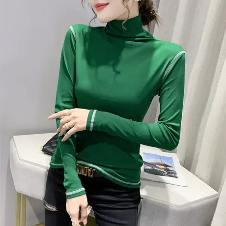 时尚网纱T恤女长袖欧货2023新款性感气质上衣百搭高领打底衫春秋商品大图