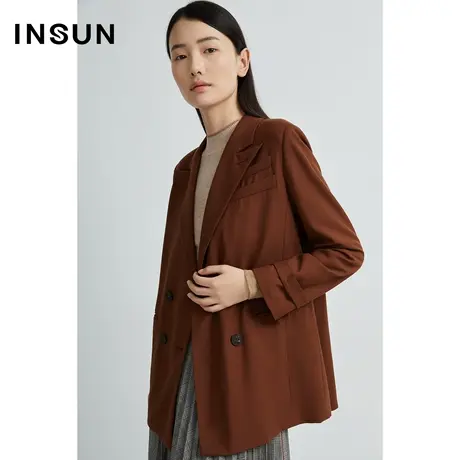 恩裳秋季冬季双排扣修身羊毛西装外套商品大图
