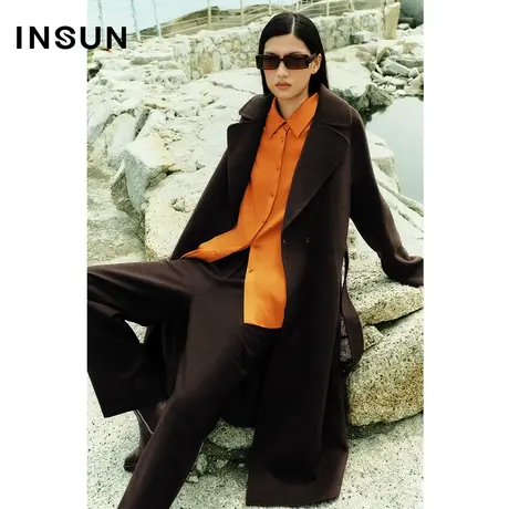 INSUN恩裳冬季大翻领牦牛绒毛呢外套商品大图