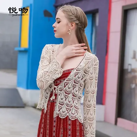 配吊带裙的小披肩少女裙子外搭短款开衫镂空蕾丝长袖小香风短外套商品大图