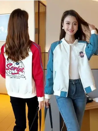 拼色棒球服女2023年春装新款韩版宽松小个子短外套春秋休闲夹克潮商品大图