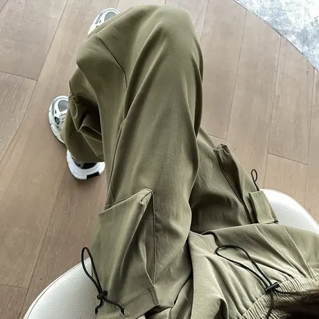 美式哈伦束脚阔腿工装裤女春秋新款2023新款高腰显瘦休闲运动裤子商品大图