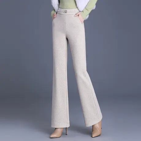 羊毛呢长裤子秋冬女裤2023新款高腰气质微喇直筒裤通勤显瘦休闲裤商品大图