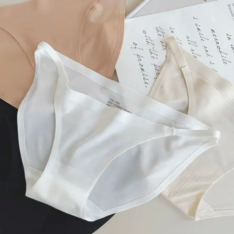 辣妹风~沙滩美女低腰细带内裤女生三角裤冰丝无痕打底短裤夏薄款商品大图