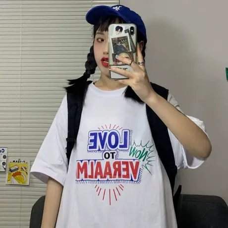 网红ins超火短袖t恤女2020韩版宽松bf慵懒风百搭chic港味上衣服潮图片