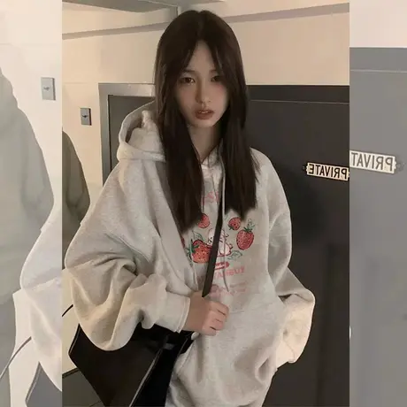 美式复古oversize潮牌卫衣女春秋薄款宽松设计感小众上衣连帽外套商品大图