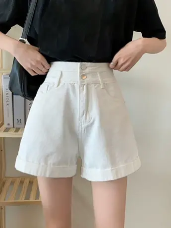 清仓捡漏夏季牛仔短裤女士2023新款高腰显瘦卷边裤百搭宽松阔腿图片