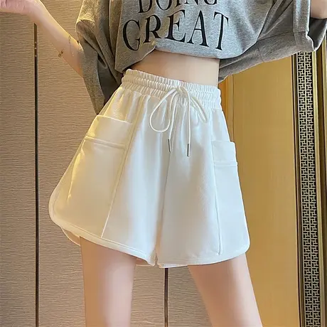 高腰辣妹运动短裤子女夏季2024新款宽松ins潮休闲复古纯色阔腿裤商品大图