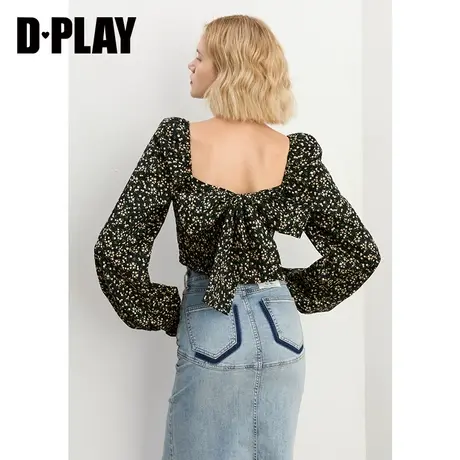 DPLAY早秋新复古泡泡袖方领短款小衫图片