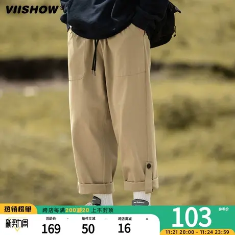 VIISHOW工装裤男款秋冬日系复古潮牌宽松阔腿直筒休闲九分长裤子商品大图