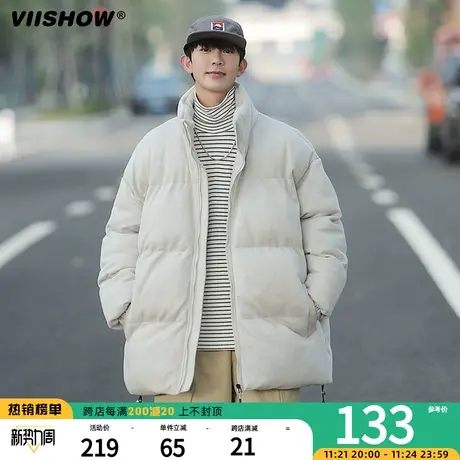 VIISHOW麂皮绒棉衣男士冬季面包服美式宽松立领外套加厚羽绒棉服商品大图